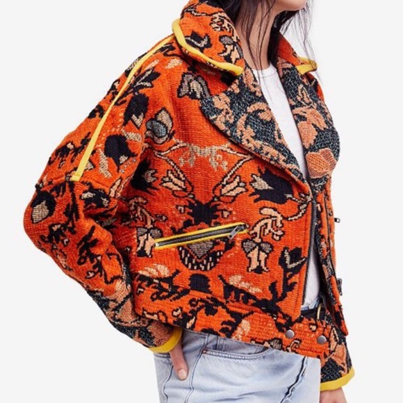 Free People Jackets & Blazers - Free People Mosaic Tapestry Moto Crop Jacket SZ S